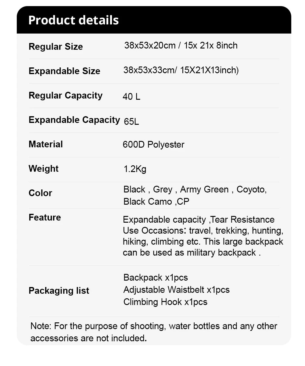 Multi Utility Tactical Backpack 60L Waterproof
